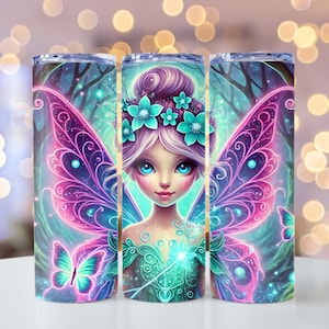 Turquoise Purple Glowing Fairy, Fairy Tumbler Wrap, Fairy Sublimation, 20oz skinny tumbler wrap, Tumbler wrap for sublimation, PNG File