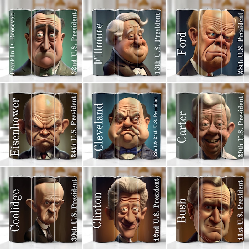 Alle 45 Präsidenten der Vereinigten Staaten 3DKarikaturen, Tumbler