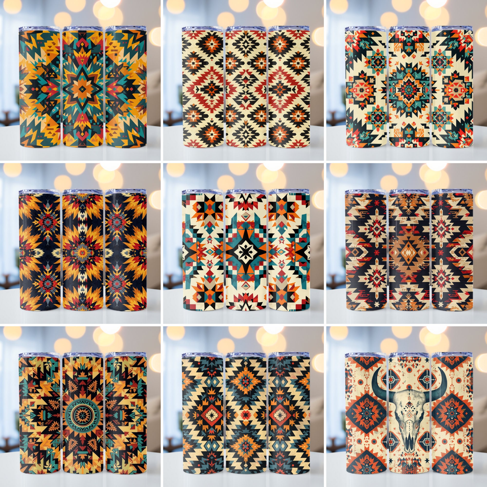 50 Aztec Pattern Designs Tumbler Wrap Bundle, 20oz Skinny Tumbler Wrap ...