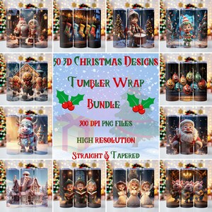 50 3D Christmas Designs Tumbler Wrap Bundle, Christmas Tumbler Wraps, Santa, 20oz skinny tumbler wrap, Tumbler wrap for sublimation,Png File