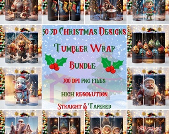 50 3D Christmas Designs Tumbler Wrap Bundle, Christmas Tumbler Wraps, Santa, 20oz skinny tumbler wrap, Tumbler wrap for sublimation,Png File