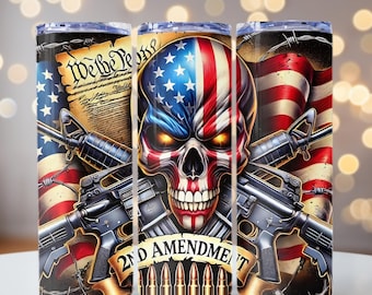 Second Amendment Tumbler Wrap, Patriotic Skull PNG, USA Constitution png, 20oz skinny tumbler wrap, Tumbler wrap sublimation, PNG File,
