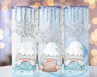 Winter Gnomes, Snow Gnomes, Gnomes with Ice & Snow, 20oz skinny tumbler wrap, Cute Gnomes, Winter, Tumbler wrap for sublimation, PNG File
