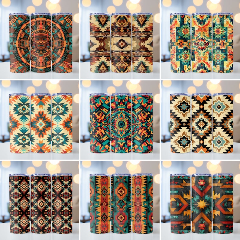 50 Aztec Pattern Designs Tumbler Wrap Bundle, 20oz Skinny Tumbler Wrap ...