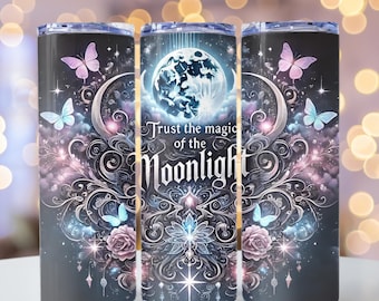 Celestial Moon Butterflies Tumbler Wrap, Magical Butterflies Flowers PNG , 20oz skinny tumbler wrap, Tumbler wrap for sublimation, PNG File