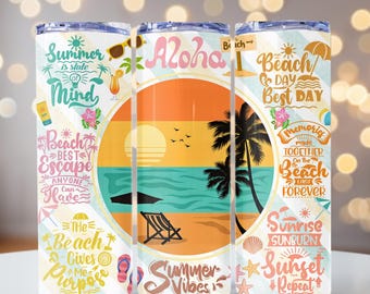 Beach Affirmations PNG, Retro Beach Tumbler Wrap, Beach Sayings png, Summer, 20oz skinny tumbler wrap, Tumbler wrap for sublimation,PNG File