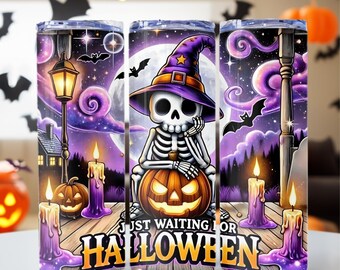 Cute Skull & Jack o Lantern PNG, Halloween-zin png, Halloween PNG, 20oz magere bekerverpakking, bekerverpakking voor sublimatie, png-bestand