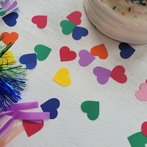 Rainbow heart confetti, rainbow themed party, rainbow decorations