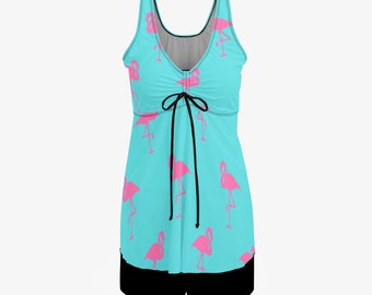 Traje de baño tankini con flamenco rosa