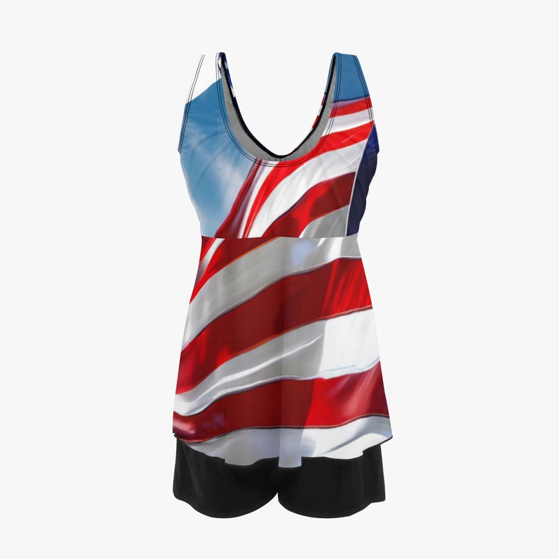 Black American Flag Printed Adjustable Strap Tankinis With Shorts main image 1