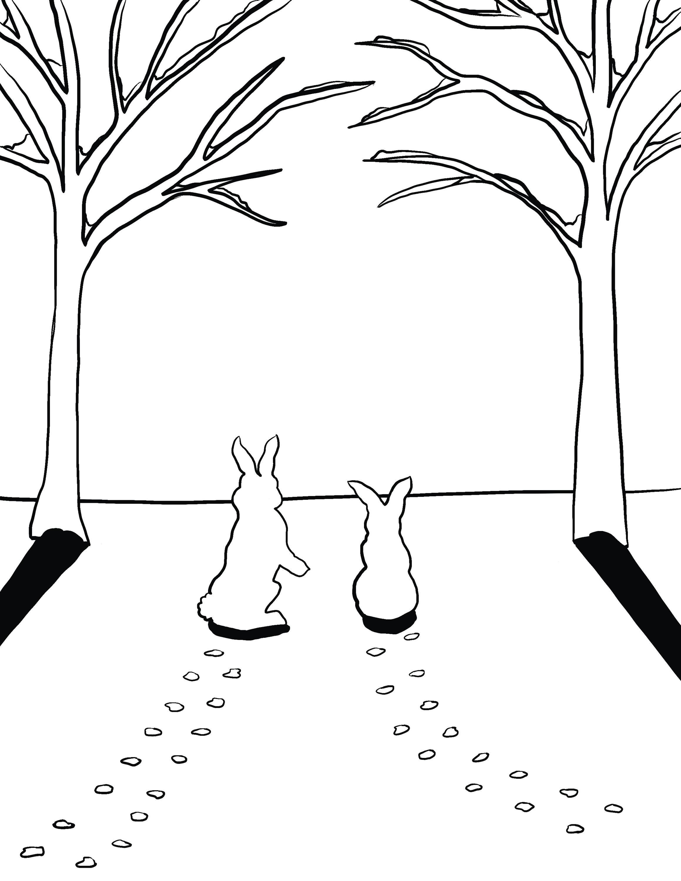 Printable Bunnies in Winter Coloring Page, Instant Digital Download ...