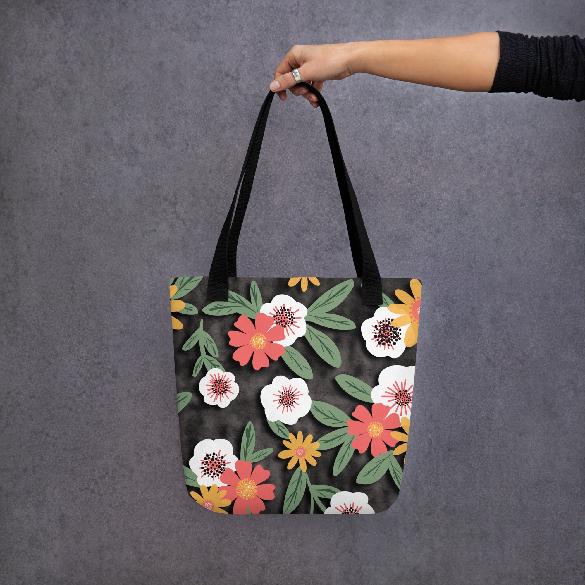 黒と白の花柄トートバッグ - Etsy 日本
