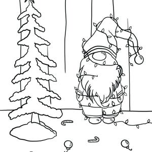 Printable Christmas Gnome Coloring Page, Instant Download, digital coloring page, Gnome, Christmas
