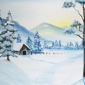 Winter Cabin 11 x 14 Digital Print, Art Print, Gift, Wall Decor