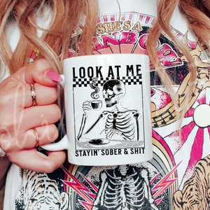 Addiction Recovery Gifts Funny Sober Mug One Year Sober Soberversary Present Recover Loudly End The Stigma Skeleton Coffee Cup 11oz 15oz