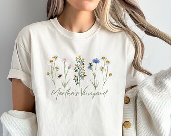 Old Money Aesthetic Martha's Vineyard Shirt Ocean Inspired Style Wildflower Shirt Massachusetts Shirt Coastal Grandma Preppy Clothes