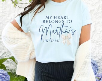 Martha's Vineyard Shirt Ocean Inspired Style Massachusetts Shirt Coastal Grandma Bachelorette Old Money Shirt Preppy Clothes Coquette Bow