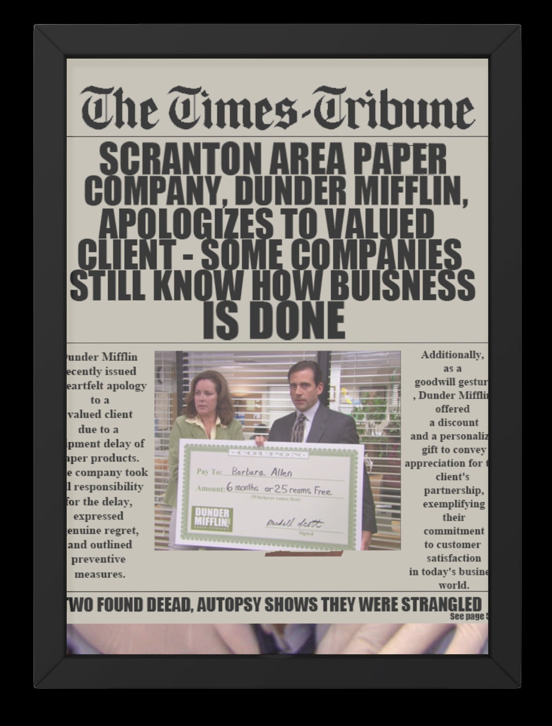 Scranton Times Dunder Mifflin the Office Newspaper Instant Download, Etsy