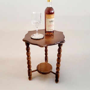 Antique Bobbin Plant Stand, Wooden Milking Stool With Turned Legs, Hand Carved Oak Plant Table, Half Round Side Table, Country Home Decor