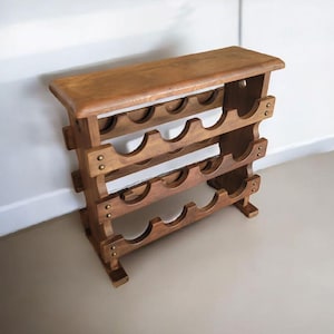 Vintage houten wijnrek fles, 12 sleuven flessenopbergplanken boerderijstijl antieke Nederlandse flessenhouder woondecoratie plank wijnopslag