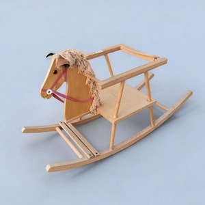 Handmade Vintage Rocking Horse toy, 1960s, Holland, Bouncing horse, vintage toy horse, Oak, wooden, handcrafted toy, kids toy, vintage toys