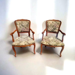 Vintage Louis XV French Armchairs | set of 2 Armchairs |French farmhouse decor| Antique Wooden Frame| Queen Anne Home Decor| Victorian Chair