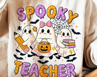 Preppy Spooky Teacher Png, Halloween Png, Cute Ghost Png, Spooky Season Png, Retro Halloween Png, Preppy Halloween Teacher Png Sublimation