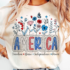 Floral America PNG, Floral Brushstroke USA Png, Retro America Png, 4 de julho PNG, Design de sublimação de 4 de julho, Patriótico Png, Feminino png