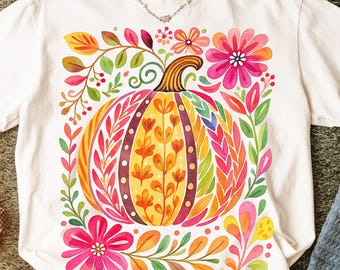 Boho Fall Pumpkin Png, Girly Autumn Png, Preppy Fall Vibes Shirt Design, Watercolor Pumpkin Sublimation, Pumpkin Season Png