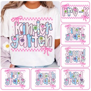 Preppy Back to School Floral Bundle, First Day Of School, School Png, Preppy School Png, First/Second/Third Grade Design, School Bundle Png