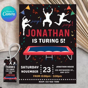 EDITABLE Trampoline park birthday invitation, Jump Invitation, Editable Canva Template, Instant Access, Digital Template, Jump Party