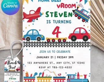 Transport Invitation, Transportation Birthday Invitation, Honk, Beep, Choo Choo Instant Download Transport Invitations, Cars Birthday Invite