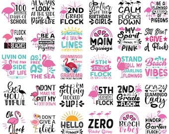 Paquete de flamencos SVG, archivos SVG de flamencos para Cricut, camiseta de flamenco de verano PNG, flamenco rosa SVG, flamenco divertido PNG, clipart de flamenco