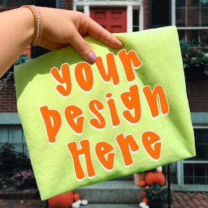 Mockup Halloween Shirt trendy mockup Jpeg, Fall Mock up, Neon Lemon Color Flatlay Mockup Tee, Halloween C1717 Mockup Comfort Colors for POD
