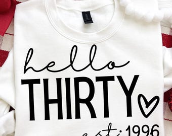 Hello Thirty Svg PNG, 30th Birthday Svg, Hello 30 Svg, Hello Thirty Est 1996 Svg, 30 Svg, 30th Birthday Png, 30 Tshirt Design 1996 PNG