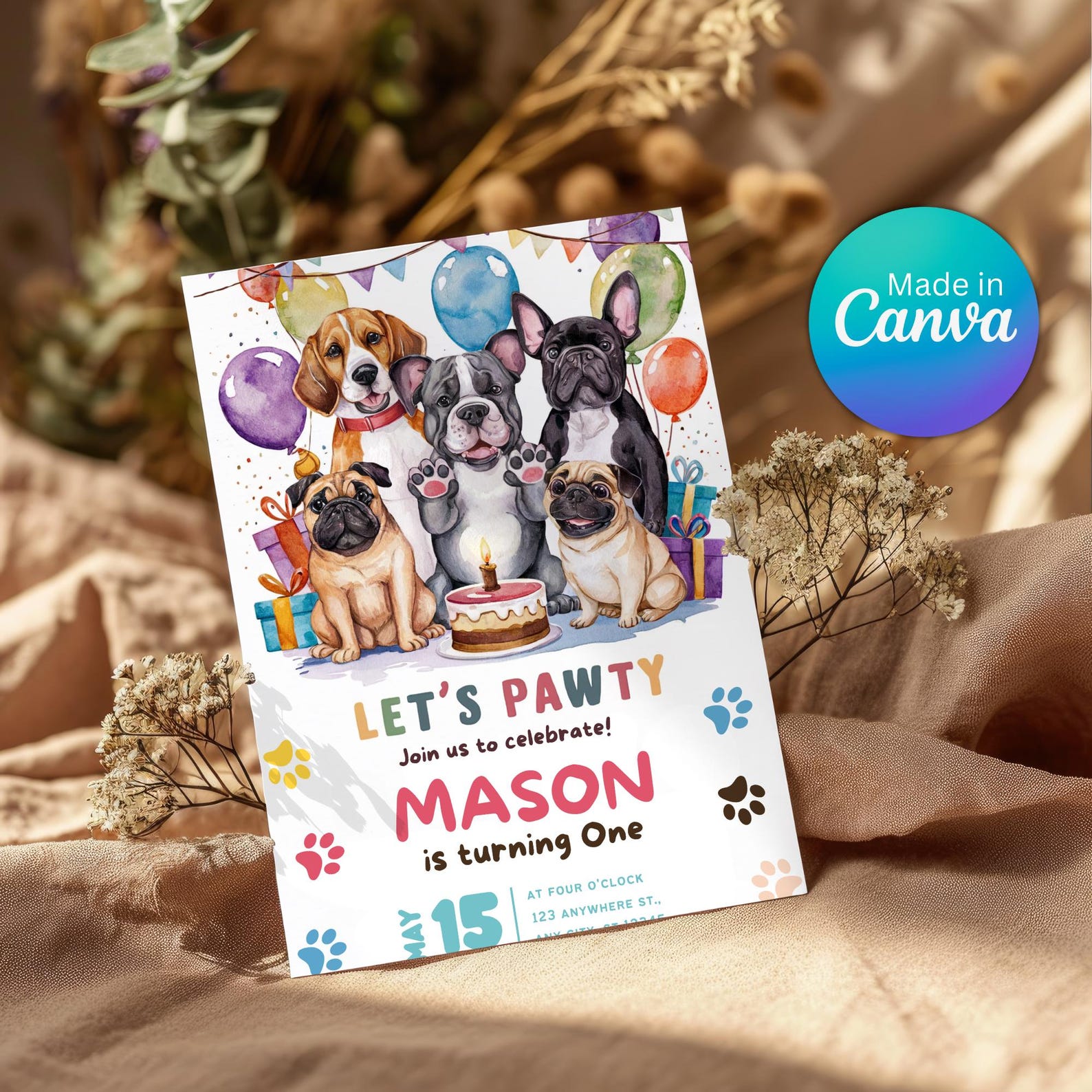 Editable Dog Invitation, Puppy Party Invitation Printable Dog Pawty ...