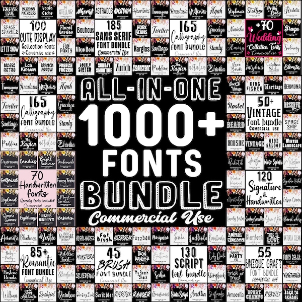 1000 Fonts Bundle, Script Fonts, Craft Fonts Pack, Handwritten Fonts, Serif Typeface, Procreate, Cricut, Calligraphy Font, Commercial Use