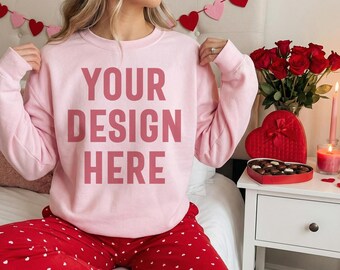 Gildan 18000 Mockup Light Pink, Women 18000 Valentines Day, Pink Valentines Crewneck Mockup, 18000 Mockup for POD, Valentines Day Mockup
