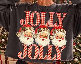 Jolly Png, Jolly Jolly Santa Png, Leopard Santa Png, Retro Santa Claus Png, Gingham Candy Cane Striped Png, Christmas Sublimation Png