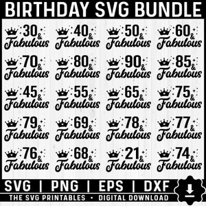 Fabulous Birthday SVG Bundle, 30th And Fabulous Png SVG, 40th And Fabulous SVG, 50th And Fabulous svg, 60th And Fabulous, Fifty and Fabulous