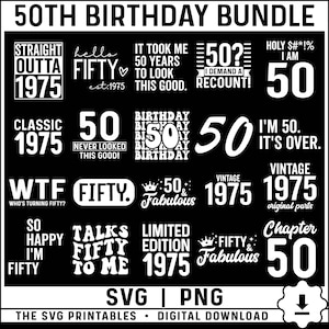 50th Birthday Svg Png Bundle, Fifty Birthday Png Svg, 50th Birthday 1975 Shirt Png, 1975 Birthday Gift, Hello 50 Png Svg - Instant Download