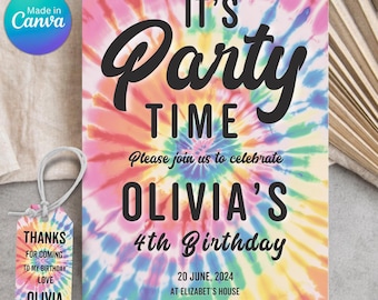 Tie Dye Birthday Invitation, Rainbow Tie Dye Birthday, Editable Tie Dye Party, Colorful Printable Invitations,Tie-Dye Party Instant Download