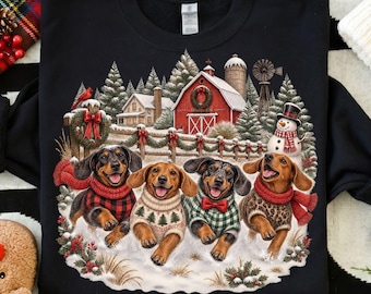Christmas Dachshund Png, Wiener Dog Christmas Png, Farmhouse Christmas Png, Red Barn Snowman Png, Dog Lover Christmas Sublimation Png