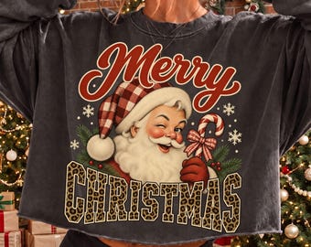 Merry Christmas Png, Leopard Merry Christmas Png, Retro Santa Claus Png, Winking Santa Png, Gingham Santa Png, Candy Cane Christmas Png