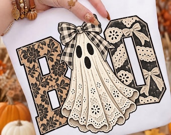 Boo Png, Lace Ghost Png, Coquette Bow Ghost Png, Black Floral Lace Halloween Png, Neutral Boo Png, Vintage Spooky Season Png