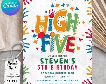 High Five Birthday Invitation, Instant Download High Five Invitations, Hi-Five 5th Birthday Invitation, Editable Hi Five Invite Template