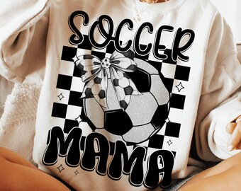 Checkered Soccer Mama PNG, Coquette Soccer Mom Design, Retro Game Day Bow Graphic, Checkered Soccer Aesthetic, Sporty Mama Digital PNG