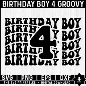Fyra Svg Groovy, 4-årsdag PNG Svg, 4-årsdagströjor svg png, Fyraåriga pojkar fjärde födelsedagspojke Svg Png digital nedladdning bild 1