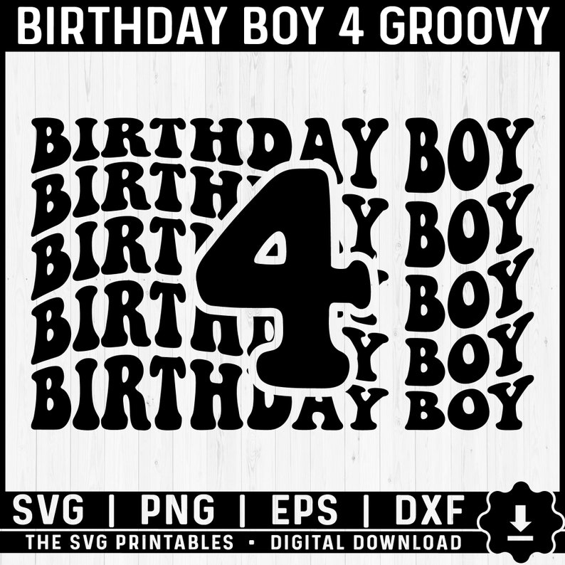 Fyra Svg Groovy, 4-årsdag PNG Svg, 4-årsdagströjor svg png, Fyraåriga pojkar fjärde födelsedagspojke Svg Png digital nedladdning bild 1