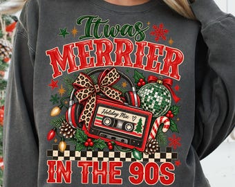 It Was Merrier In The 90s Png, Retro Christmas Png, 90s Christmas Png, Cassette Tape Christmas Png, Leopard Bow Disco Ball Christmas Png